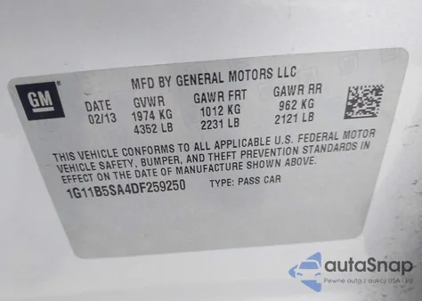 2013 Chevrolet Malibu 1Ls from USA, damaged, VIN 1G11B5SA4DF259250